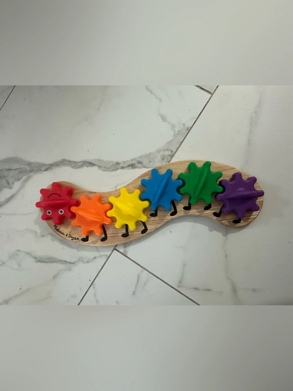 melissa & doug wooden rainbow caterpillar gear toy good condition